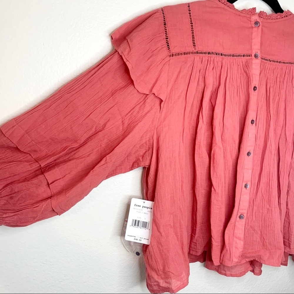 Free people crochet eyelet flor e Mayo blouse sz S - Picture 9 of 11
